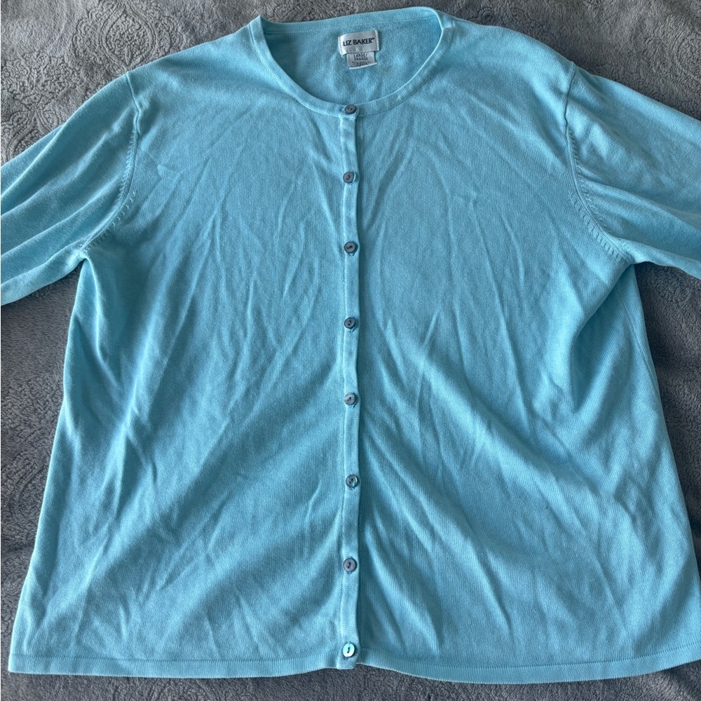 Liz Baker Sky Blue Button-Front Cardigan